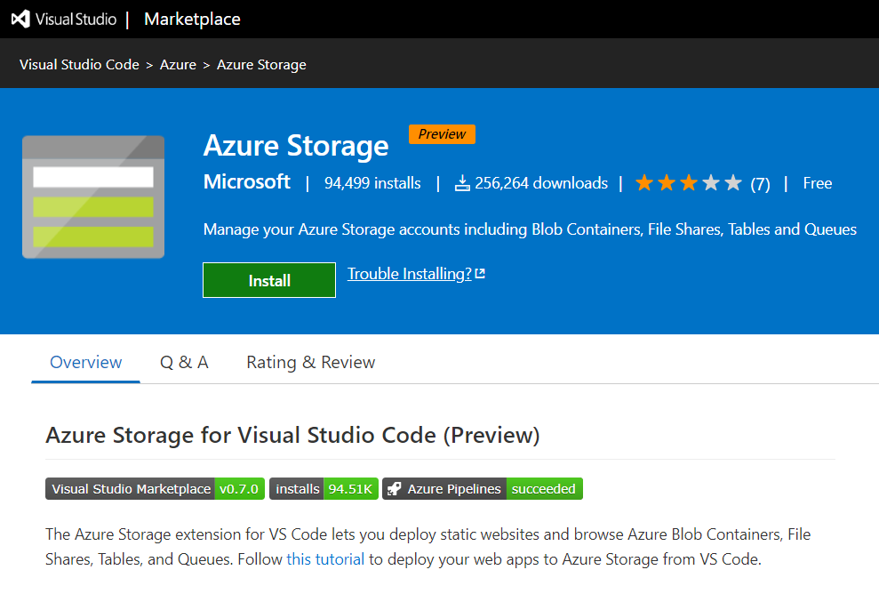 Azure Storage for Visual Studio Code